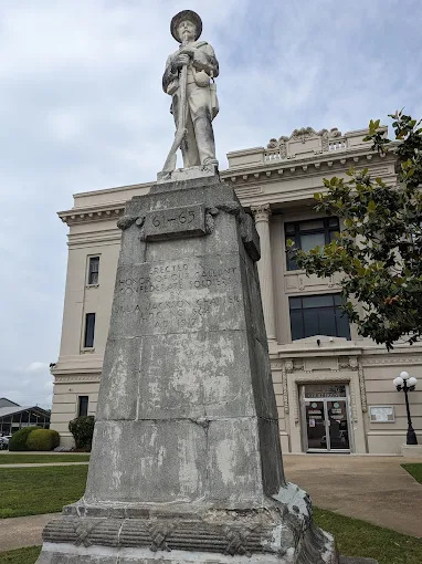 Bryan County Courthouse in Durant Oklahoma with historic Confederate soldier statue, 1917 vintage photo