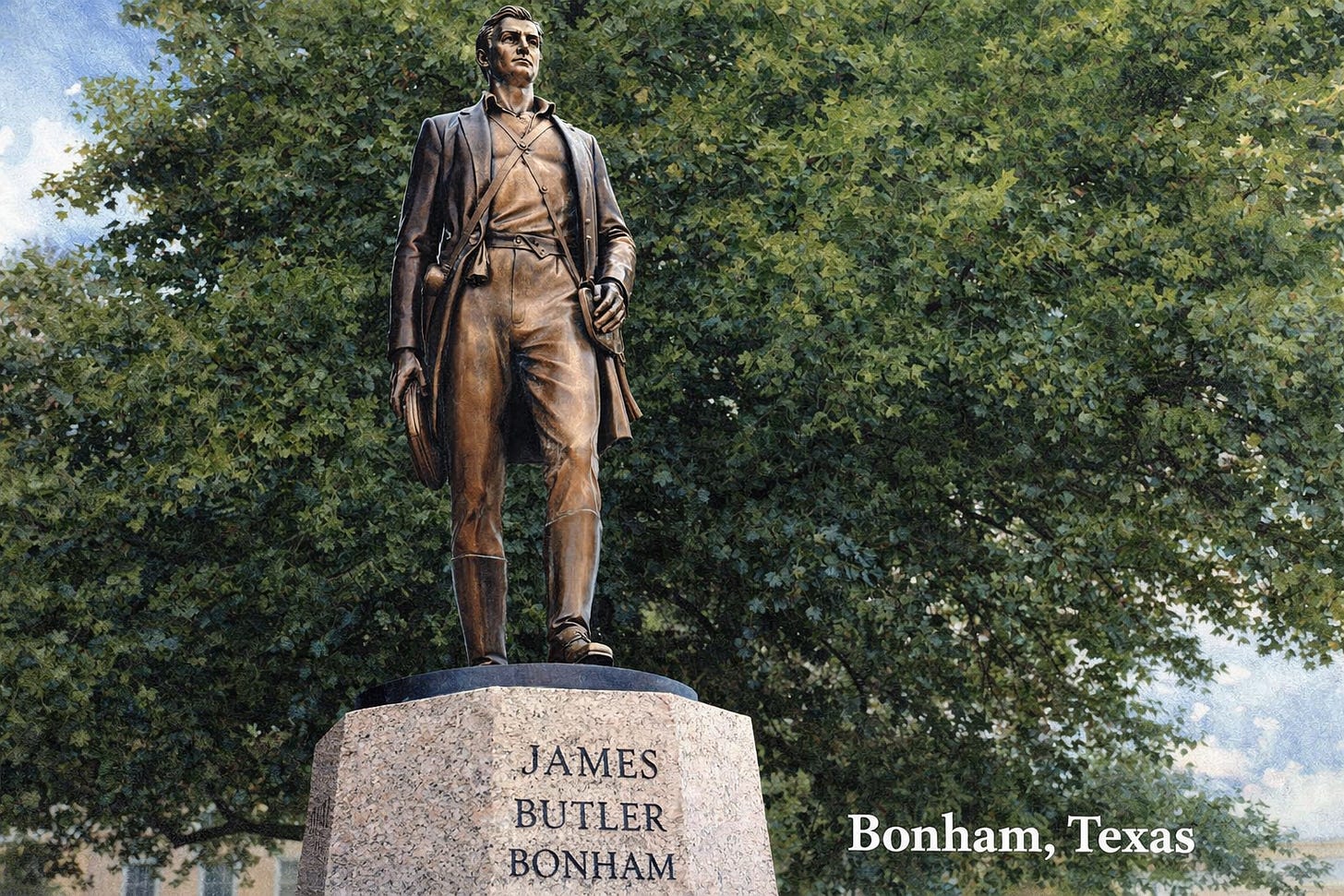 James Butler Bonham statue in Bonham Texas